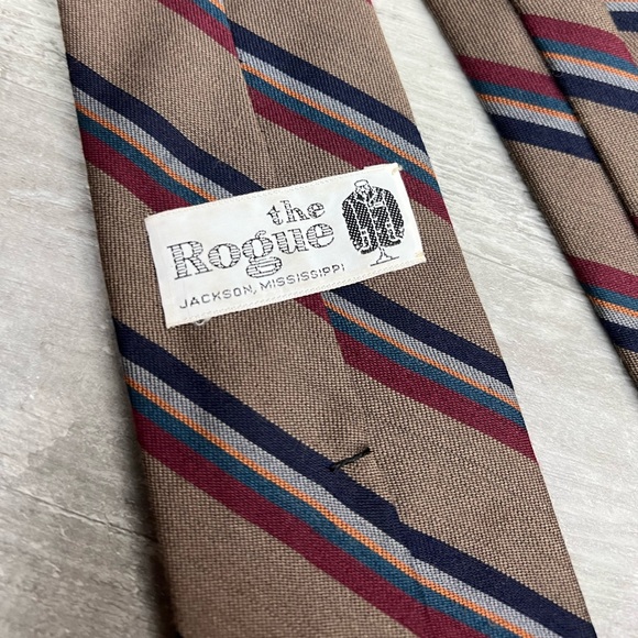 Robert Talbott Tan w/ Red, Navy & Gold Stripe Wool Tie - Picture 3 of 6